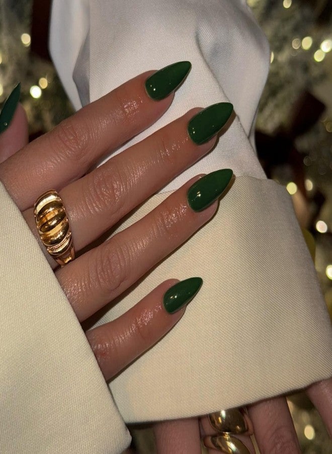 XCREANDO 48Pcs Dark Green Press on Nails Almond Fake Nails Glue on Nails Medium Length Almond Shaped Press ons, Medium Stiletto False Nail for Women, Thick Acrylic Gel Nail - Image 3